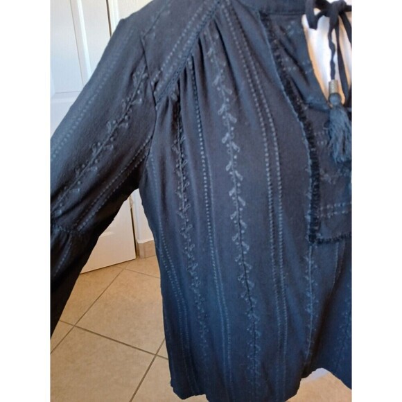 Women's Long Sleeve Tonal Embroidered Peasant Top - Knox Rose Black Size Small - Picture 7 of 16